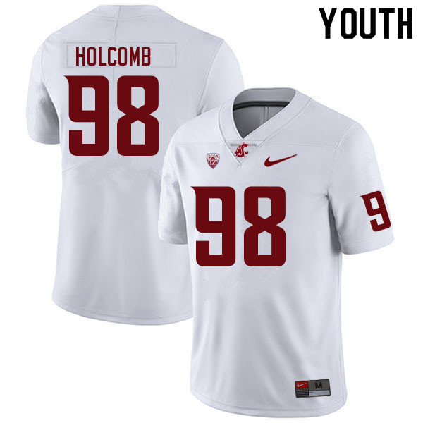 Youth #98 Luke Holcomb Washington State Cougars College Football Jerseys Sale-White - Click Image to Close